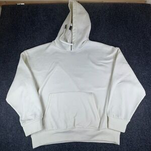 DR Essentials Hoodie Mens Large Cream Fleece Lined Relaxed Pullover Sweatshirt